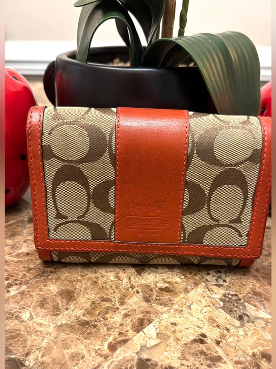 Coach Handbags - Coach Signature Canvas Bifold Wallet in Brown and Orange/Red
